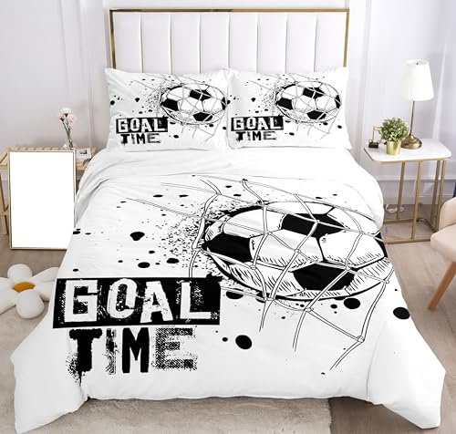 Bettwäsche-Sets Kinder Fußball,Kissenbezug 80x80cm,Fussball Bettwäsche Set Jungen Fußball Bettwäsche Set 3D Effekt Fussball Druck Microfaser Bettwäsche(Stil 1, 135x200cm)