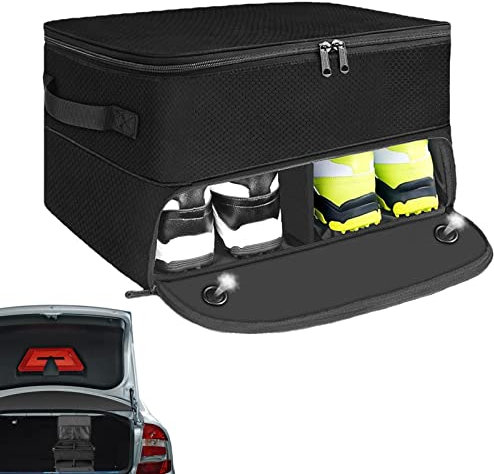 Quzente Golf Trunk Organizer, Car Golf Organizer With Ventilated Compartment For 2 Pair Shoes, Golf Ball Storage Box Stores Balls, T-shirts, Clothes, Gloves, Accessories