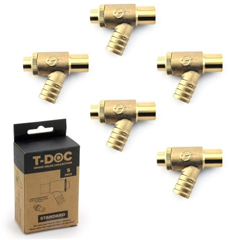 T-DOC 15mm Drain-Off Valve from TeslaUK - Standard Model. Leak-Free. No More perished and Stuck washers. Pack of 5
