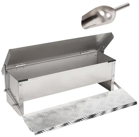 Mangeoire Automatique à PéDale pour Poulets, Mangeoire en MéTal pour Volailles avec Couvercle, Distributeur de Nourriture pour Poulailler avec CuillèRe en MéTal pour Poulets et Canards en ExtéRieur