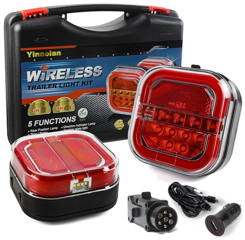 Yinaolan Magnetisches kabelloses LED-Anhänger-Rücklicht-Set, 12/24 V wasserdicht wiederaufladbar Brems-Rücklicht-Anzeigelampen-Set für Traktor, LKW, Wohnwagen, LKW, Wohnmobil, ECE-geprüft
