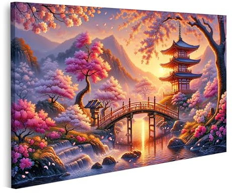 islandburner Bild auf Leinwand Gelassenes Japan Kirschblüten in Blüte magische Saison Bilder Wandbilder Poster