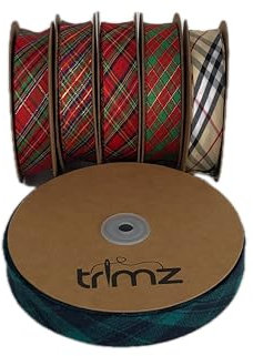 Trimz Trimz-Tart-Col-34 Schrägband mit Schottenkaro, Rot, Grün, Blau, Gelb, 20m x 25mm