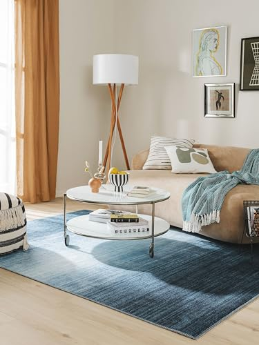 benuta Pop Teppich Laury - Blau 120x170 cm - Kunstfaser - Rechteckig & im Style: Uni, Elegant, Minimalistisch - Pflegeleicht für Wohnzimmer Schlafzimmer