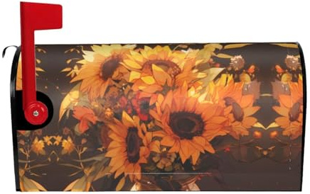 BROLEO letterbox cover Waterproof sun protection Fits standard or large size mailboxes Sunflowers in a Vase pattern 21x18 in