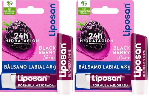 Liposan Blackberry Shine (1 x 4,8 g), cacao de labios con olor a frambuesa, bálsamo labial con color, bálsamo hidratante para unos labios bonitos, suaves y jugosos (Paquete de 2)