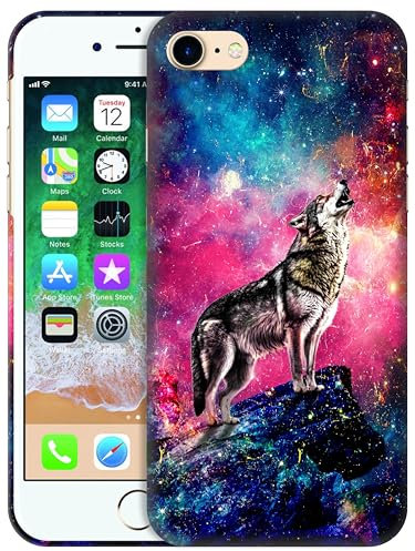 GlamCase for iPhone 7/8 / SE 2 / SE 3, iPhone 7/8 / SE 2 / SE 3 Case - Wolf Galaxy Space Stars Printed Slim Fit Cute Plastic Hard Protective Designer Back Case for iPhone 7/8 / SE 2 / SE 3
