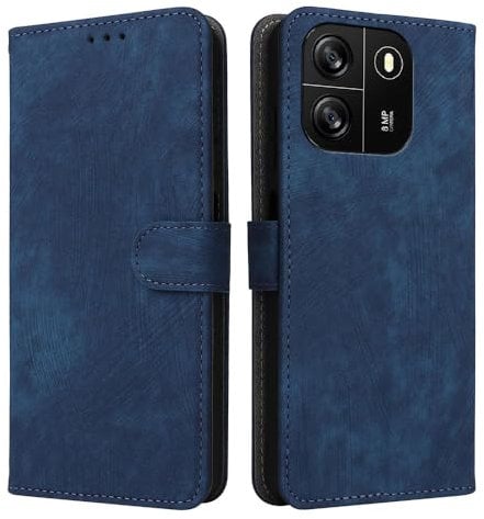 XINNI RFID Protective Phone Case for Blackview Wave 6C, PU/TPU Flip Leather Shockproof Cover, Blue
