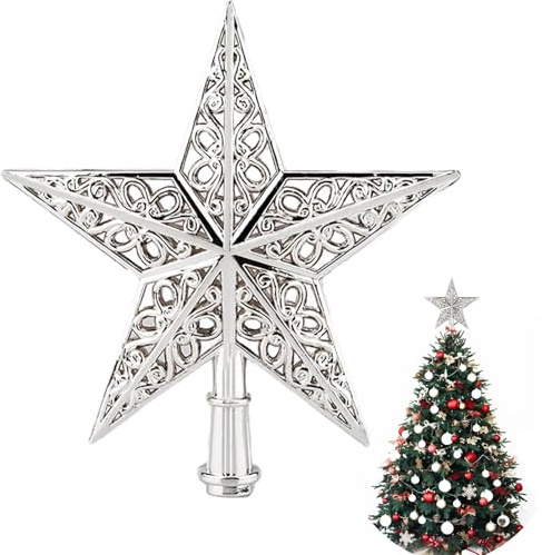 BOOSHMall Weihnachtsbaumspitze Stern, Christbaumspitze Glitzernde, Spitze für Weihnachtsbaum, Tree Topper, Weihnachtsstern bruchsicher für allgemeine Größe Baumspitze, Silberfarben