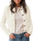 Saodimallsu Damen Kurz Strickjacke Langarm Cardigan Rundhalsausschnitt Knopfleiste Strickweste Vintage Trachtenjacke Elegante Oberteil mit Taschen Weiß S