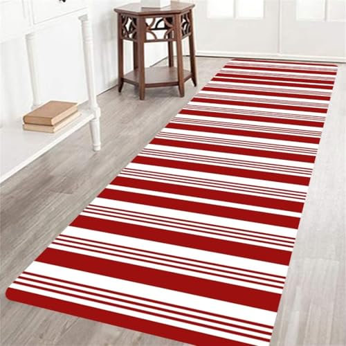 Langer Weihnachts-Läufer für Flur, abstrakt, rot und weiß gestreift, rutschfest, für Schlafzimmer, dekorativer Überwurf, Teppich, Inneneingang, Fußmatte, waschbar, Küchenläufer