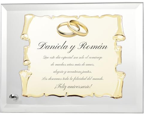 Placa Personalizada para Regalo de Bodas, Aniversarios, Graduaciones, Jubilaciones y Reconocimientos Especiales | Cristal y Pergamino Dorado Personalizable