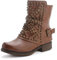 Pogolino Damen Stiefeletten Nieten Biker Boots mit Reißverschluß flach bequem Stiefel ST016 (ST03 Camel 41)