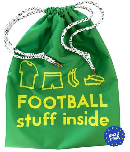 KEPI - Turnbeutel Wasserdicht, Sportbeutel Groß, Ökologisch Tasche für Schuhe und Sportbekleidung, Recyclingmaterial, Turnbeutel Damen und Herren - Grün, Beidseitiger Football Aufdruck