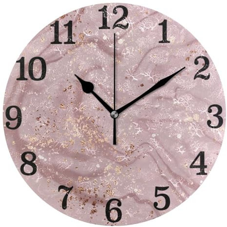 famyily Orologio da parete in oro rosa marmo liquido texture vintage orologio da bagno orologio da parete silenzioso per decorazione per vivere 25,4 cm nero
