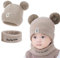 KASESSS Neugeborenes Baby Mütze Schal Set, Beanie Kinder, Wintermütze Baby, Mütze Jungen mit Pompom, Warme Baby Mütze Mädchen, Schlupfmütze Kinder, Strick Babymütze Schalmütze für 0-24 Monate alt Baby