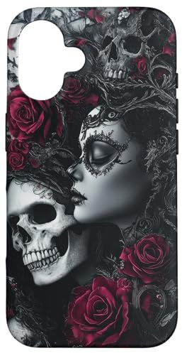 Hülle für iPhone 16 Frauen Gothic Rosen Totenkopf Schädel Kunst Rose Vintage