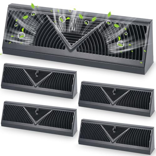 Yaocom 4 Pcs Baseboard Register Vent 15 Inch Duct Opening Size Baseboard Vent Covers Baseboard Diffuser Adjustable Corner Baseboard Return Air Grille for Home Floor Wall Air Flow Control(Black)