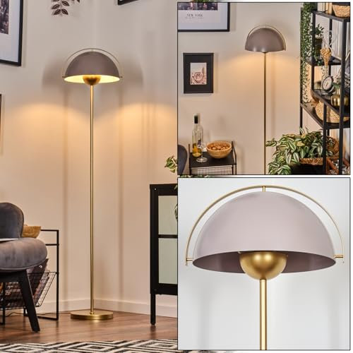 HOFSTEIN Stehleuchte Guttsta, Stehlampe aus Metall in Gold/Taupe, moderne Leuchte im Retro/Vintage-Design (Ø 31,5cm), Höhe 147cm, mit Fußschalter, E27, Wohnzimmer, Schlafzimmer, Esszimmer, Flur, Büro