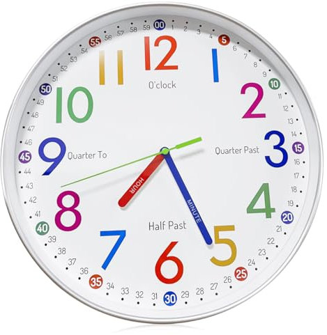 GBKDQQ 30CM Kinder Wanduhr Lautlos Ohne Tickgeräusche - Bunte Lernuhr für Kinderzimmer - Analoge Wanduhr für Jungen & Mädchen - Montessori Lernuhr mit Zahlen