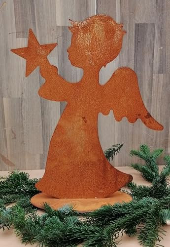 Generisch NEU !! Engel mit Stern 50 cm hoch aus Metall in angesagtem Edelrost Rost Weihnachten Deko Flügel Advent Trauer Beerdigung Weihnachtsdeko Fensterschmuck Deko