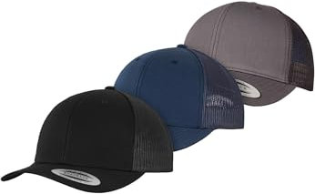 Flexfit Unisex 6606B-Retro Trucker 3-Pack Baseball Cap, Black+Navy+Darkgrey, one Size