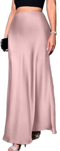 seiveini Jupe Longue Femme Élégant Jupes Satin Taille Haute Maxi-Jupe Crayon Printemps Été A Rose XS