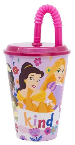 Stor Bicchiere per bambini riutilizzabile con coperchio e cannuccia da 430 ml di Principesse - Disney