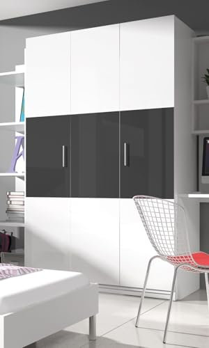 Generisch Kleiderschrank TOMI 3 Schrank Schwebetürenschrank Hochglanz (Weiss/GRAU)