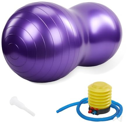 Peanut Ball Therapy with Pump, Sensory Gym Ball for Yoga, Pilates, Core Training & Balance, PVC Exercise Ball for Autism, Posture Fitness Equipment for Kids Children Adults (90x45CM) (Purple)
