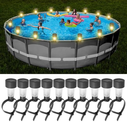 BORDEAG Lot de 10 lampes solaires de piscine, de clôture, éclairage de piscine, éclairage de bassin, lampes solaires étanches pour décoration de piscine