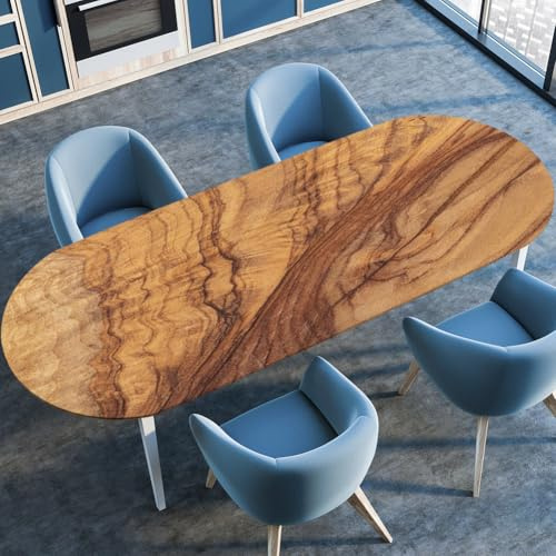 Surwin Elastische Oval Tischdecke Abwaschbar, Spanntischdecke Abwischbar Gartentischdecke mit Gummizug Oval Outdoor Tischdecke für Esszimmer Küche -3D Holzmaserung (Elegant,107x183cm)