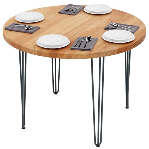 LAMO Manufaktur Esstisch rund 100 cm | Wohnzimmertisch Holz, Bistrotisch | Runder Tisch für Küche, Restaurant | Stärke: 40mm, Farbe: Dunkel, Beine: Anthrazit