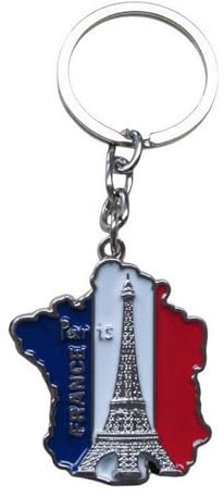 Porte-Clés, bijou de sac carte de france souvenir de Paris avec Tour Eiffel en acier inoxydable.