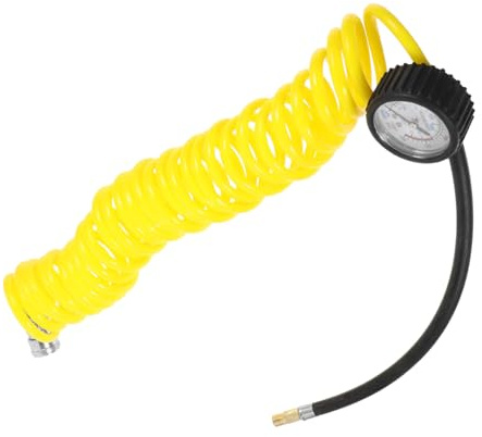 SHINEOFI Tuyau D'air Compressé Haute Pression Tube En Pu Spiralé Pour Compresseur D'air Raccords Métalliques Manomètre Usage Pneumatique Polyvalent 5 Mètres De Longueur