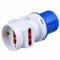 Adattatore da spina industriale CEE 220V 230V 3 Poli 2P+T a 2 prese bipasso bivalente 10A/16A e 1 presa schuko/bipasso 10A/16A, IP20, uso interno, blu