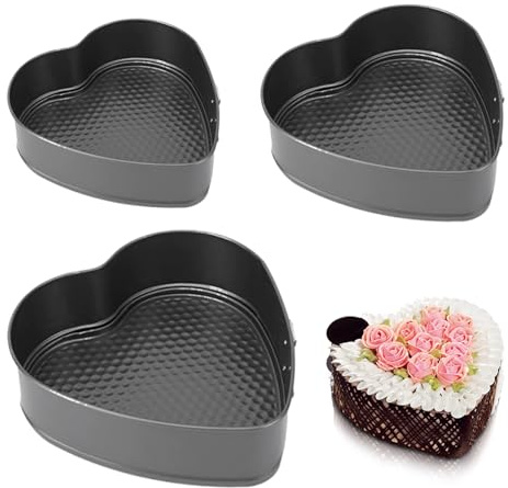 Springform Cake Pan, Set of 3 Heart Cake Tins Leakproof Non-Stick Cheesecake Pans with Loose Base Carbon Steel Cake Mold for Baking (7, 8, 9 Inch)