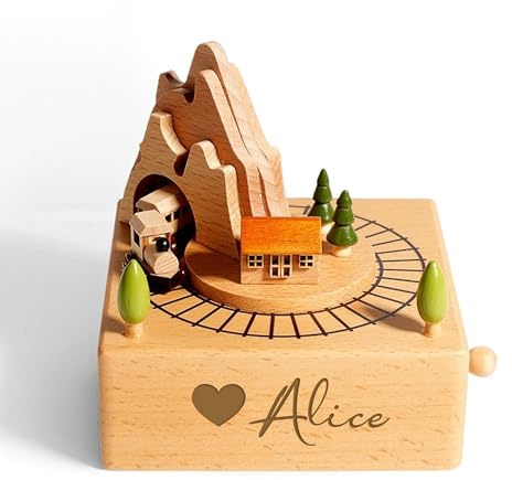 Anpassbare Holz Karussell Musikbox, Personalisierte Holz Laser Graviert Hand Kurbelboxen, Personalisierte Musikbox mit Anpassbaren Namen/Grafik Designs, Holz-Spieluhr als Geschenk für Mädchen Jungen