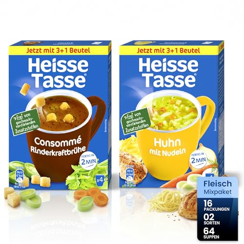 Erasco Heiße Tasse Asia Mixpaket Suppe, 16er Set | Mit Thai Curry und Chinese Style, schnelle Zubereitung, ideal für Vorrat, Zuhause oder Büro
