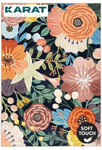 KARAT Kurzflor Teppich 160x230 cm – Waschbarer Rutschfester Teppich, Für Wohnzimmer, Kinderzimmer & Flur, Tropica