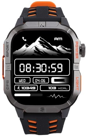 Eujgoov Fitness-Tracker mit Herzfrequenz-Schrittzähler, Schlafmonitor, 2,01 Zoll HD-Display, Smartwatch für Damen und Herren, Gesundheits-Tracker-Uhr (orange schwarz)