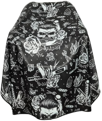 Barber Cape with Snaps, Water-Resistant Hair Salon Cutting Cape for Clients, Hairdressers Stylists Gown, 63 x 56(Black and White)