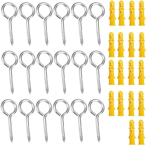 18 Pack 2.5 Inch Stainless Steel Screw Eyes with Wall Plugs | Rust Resistant Eye Hooks for Securing Cables,Washing Line Wall Hook Outdoor Garden-Easy Screw-In Design forQuick Installation