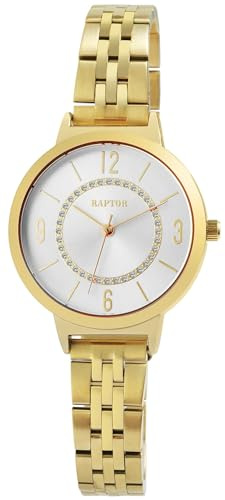 Raptor Damen Armbanduhr Analog in Gold, Gesamtlänge 23.5 cm, Edelstahlarmband – 3 ATM