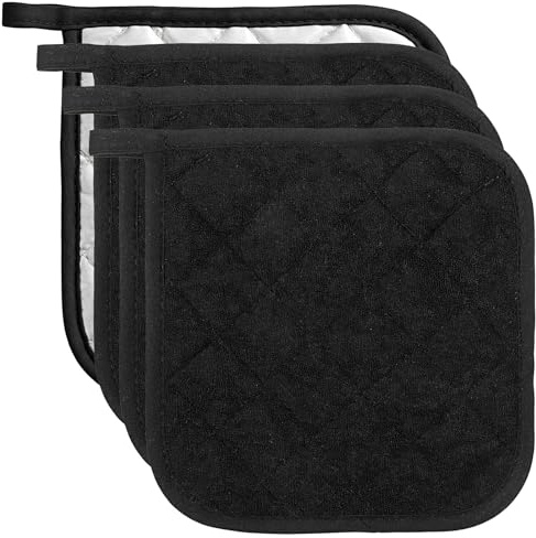 XLIUAX Set di 4 presine all'uncinetto, resistenti al calore, 20 x 20 cm, nero/argento