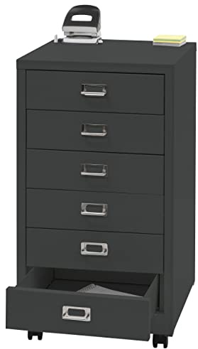 Mendler Rollcontainer HWC-L49AM 75x40x41cm 6 Schubladen - dunkelgrau | Schubladenschrank, Stahlschrank, Aktenschrank, Metall