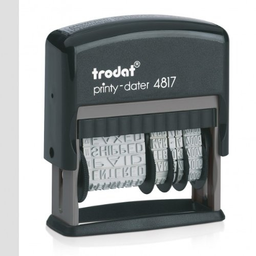 Trodat Printy 4817 Stempel mit Buchstaben und Daten, 12 voreingestellten Nachrichten, in deutscher Sprache, Farbe nicht durchtränkt