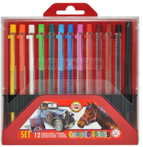 Koh-I-Noor 12 Plastische Schiebe Buntstifte farbig sortiert mit Minen Ø 3,2 mm