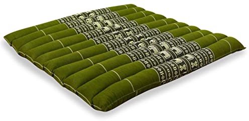 livasia Sitzkissen Stuhlauflage groß - 50x50x4,5cm - Bodenkissen gesteppt Indoor/Outdoor, Meditationskissen Yogakissen, Stuhlauflage Palettenmöbel, Steppkissen Stuhl und Bank (Grün/Elefanten)