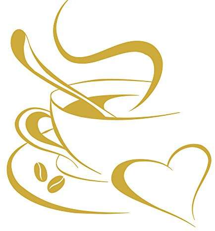 Grandora Wandtattoo Kaffetasse Herz I Gold (BxH) 52 x 58 cm I Kaffee Tasse Bohnen selbstklebend Küche Aufkleber Wandaufkleber Wandsticker W3040